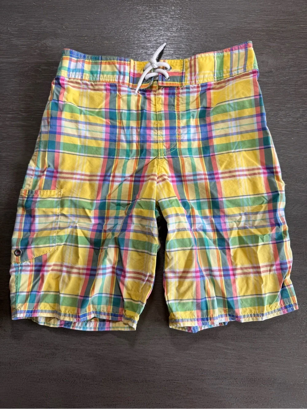 Y2K Ralph Lauren Vintage Colorful Plaid Boys Kids Swimsuit Trunks M